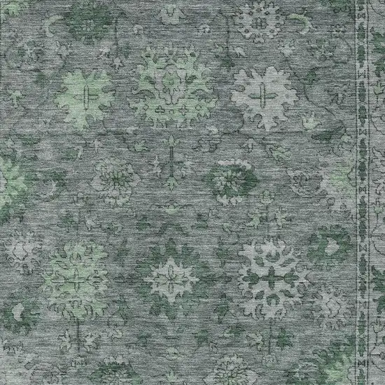 Artichoke Green And Gray Floral Washable Indoor Outdoor Area Rug Photo 9