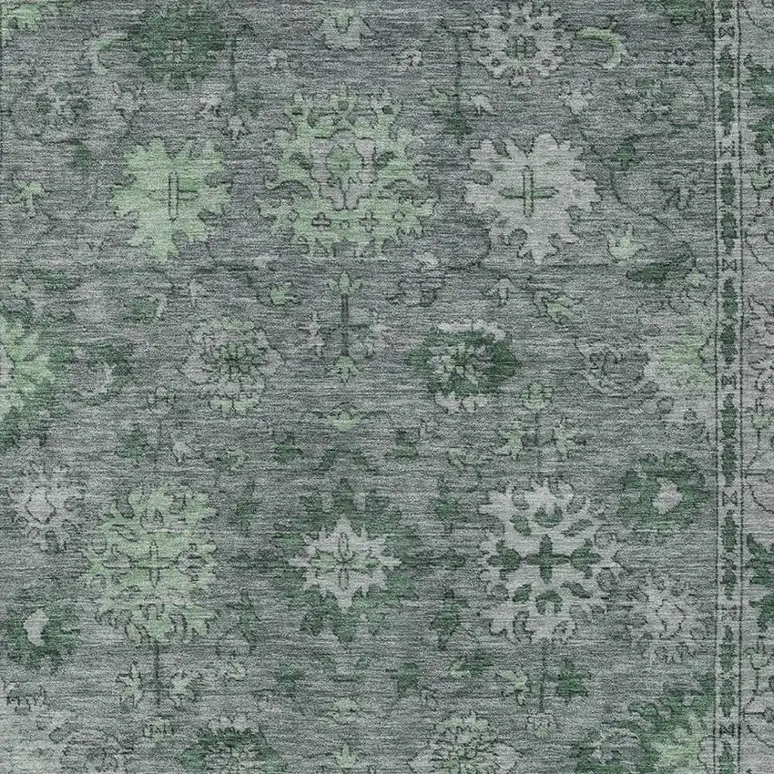 Artichoke Green And Gray Floral Washable Indoor Outdoor Area Rug Photo 9