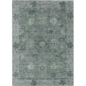 Photo of Artichoke Green And Gray Floral Washable Indoor Outdoor Area Rug