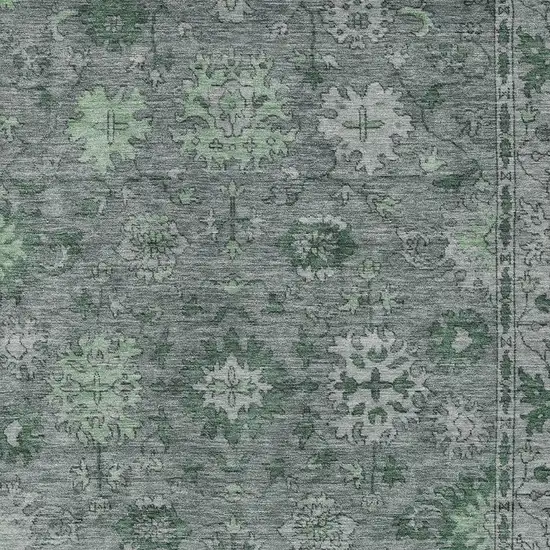 Artichoke Green And Gray Floral Washable Indoor Outdoor Area Rug Photo 3