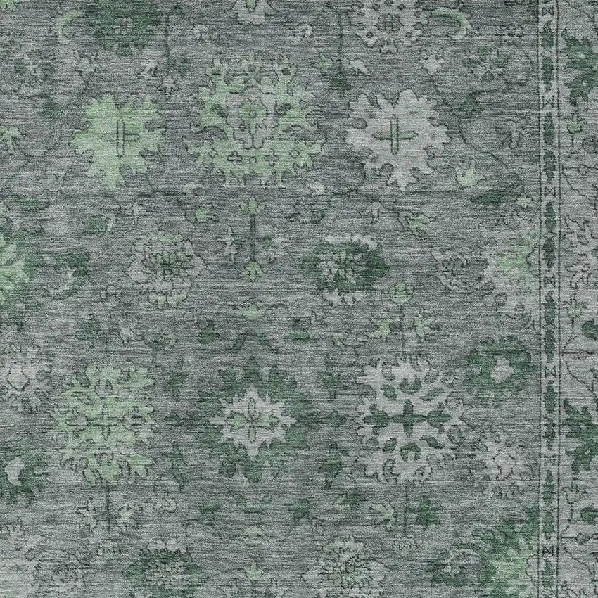 Artichoke Green And Gray Floral Washable Indoor Outdoor Area Rug Photo 3
