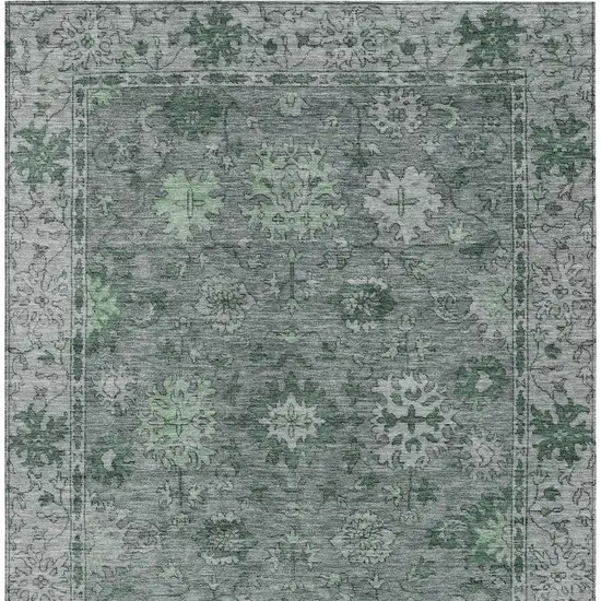 Artichoke Green And Gray Floral Washable Indoor Outdoor Area Rug Photo 4
