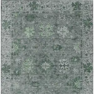 Photo of Artichoke Green And Gray Floral Washable Indoor Outdoor Area Rug