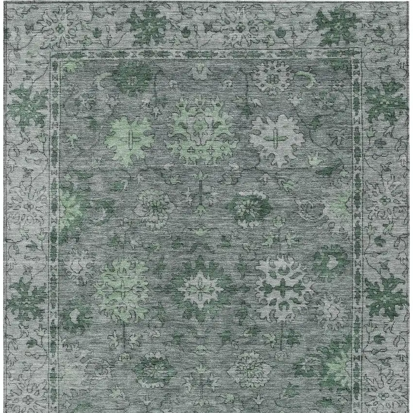 Artichoke Green And Gray Floral Washable Indoor Outdoor Area Rug Photo 4