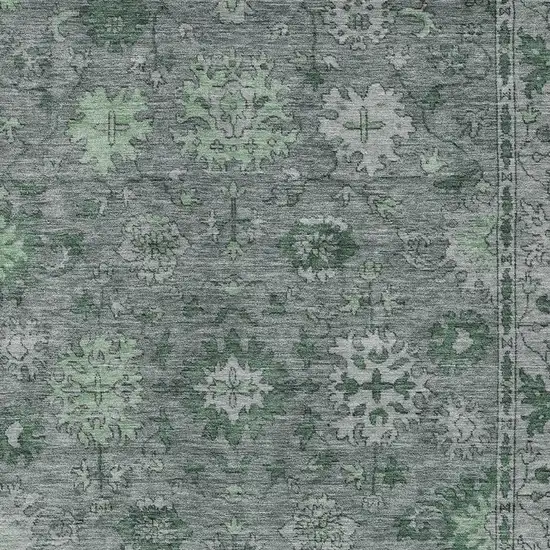 Artichoke Green And Gray Floral Washable Indoor Outdoor Area Rug Photo 3