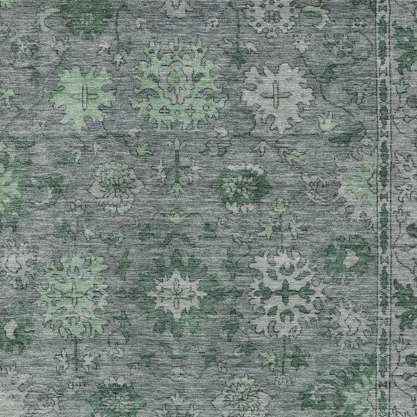 Artichoke Green And Gray Floral Washable Indoor Outdoor Area Rug Photo 3