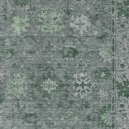 Artichoke Green And Gray Floral Washable Indoor Outdoor Area Rug Photo 9