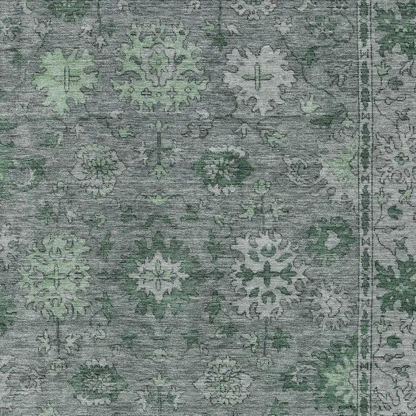 Artichoke Green And Gray Floral Washable Indoor Outdoor Area Rug Photo 9