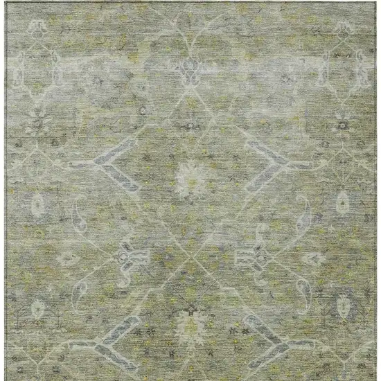 Artichoke Green And Gray Floral Washable Indoor Outdoor Area Rug Photo 4