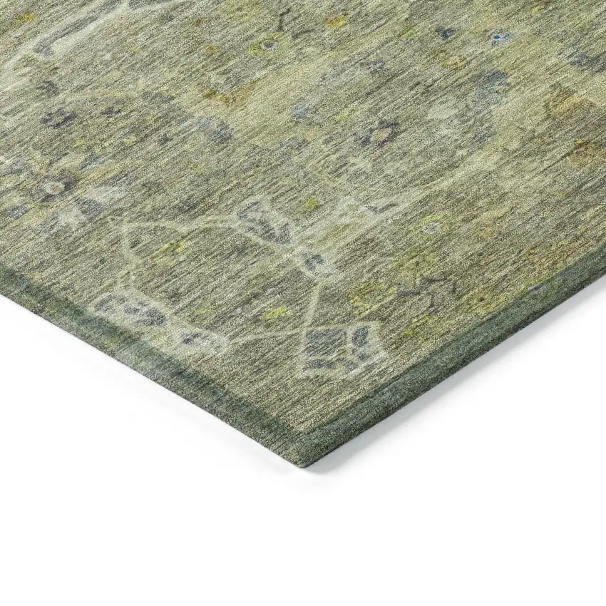 Artichoke Green And Gray Floral Washable Indoor Outdoor Area Rug Photo 6