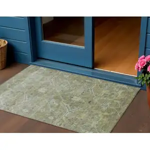 Photo of Artichoke Green And Gray Floral Washable Indoor Outdoor Area Rug