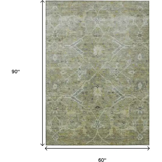Artichoke Green And Gray Floral Washable Indoor Outdoor Area Rug Photo 3