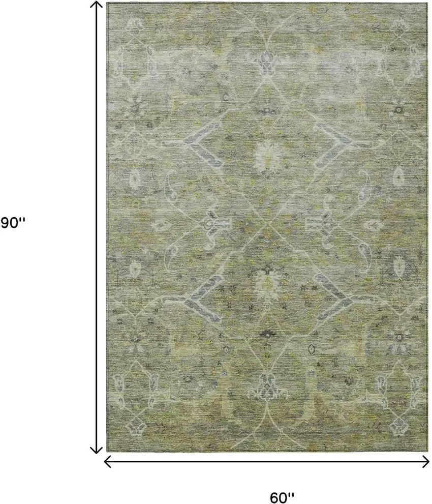 Artichoke Green And Gray Floral Washable Indoor Outdoor Area Rug Photo 3