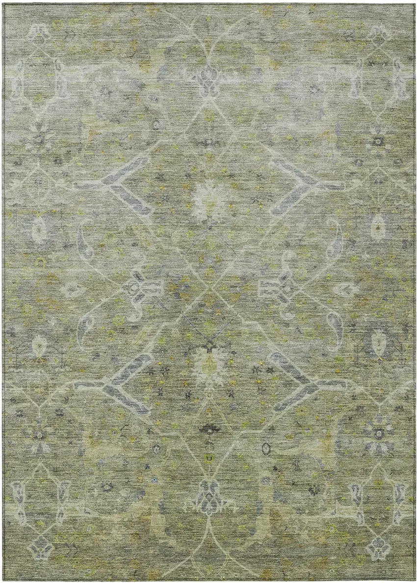 Artichoke Green And Gray Floral Washable Indoor Outdoor Area Rug Photo 2