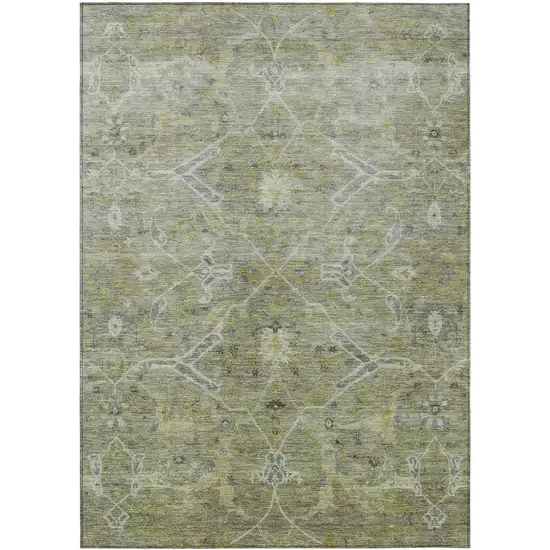 Artichoke Green And Gray Floral Washable Indoor Outdoor Area Rug Photo 2