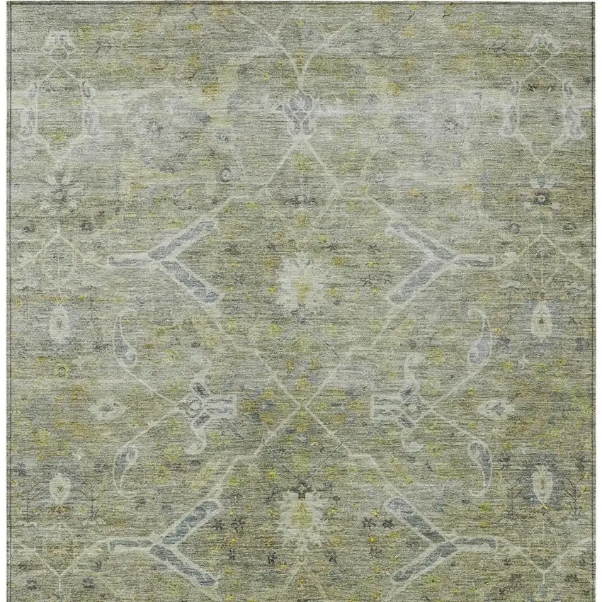 Artichoke Green And Gray Floral Washable Indoor Outdoor Area Rug Photo 4