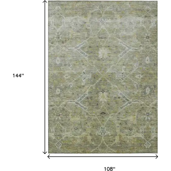 Artichoke Green And Gray Floral Washable Indoor Outdoor Area Rug Photo 3
