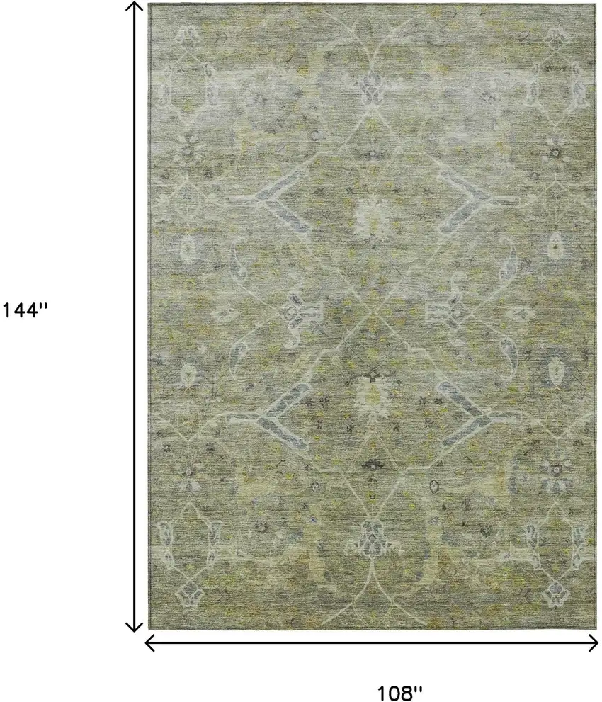 Artichoke Green And Gray Floral Washable Indoor Outdoor Area Rug Photo 3