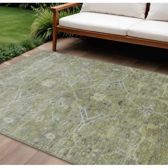 Artichoke Green And Gray Floral Washable Indoor Outdoor Area Rug Photo 1