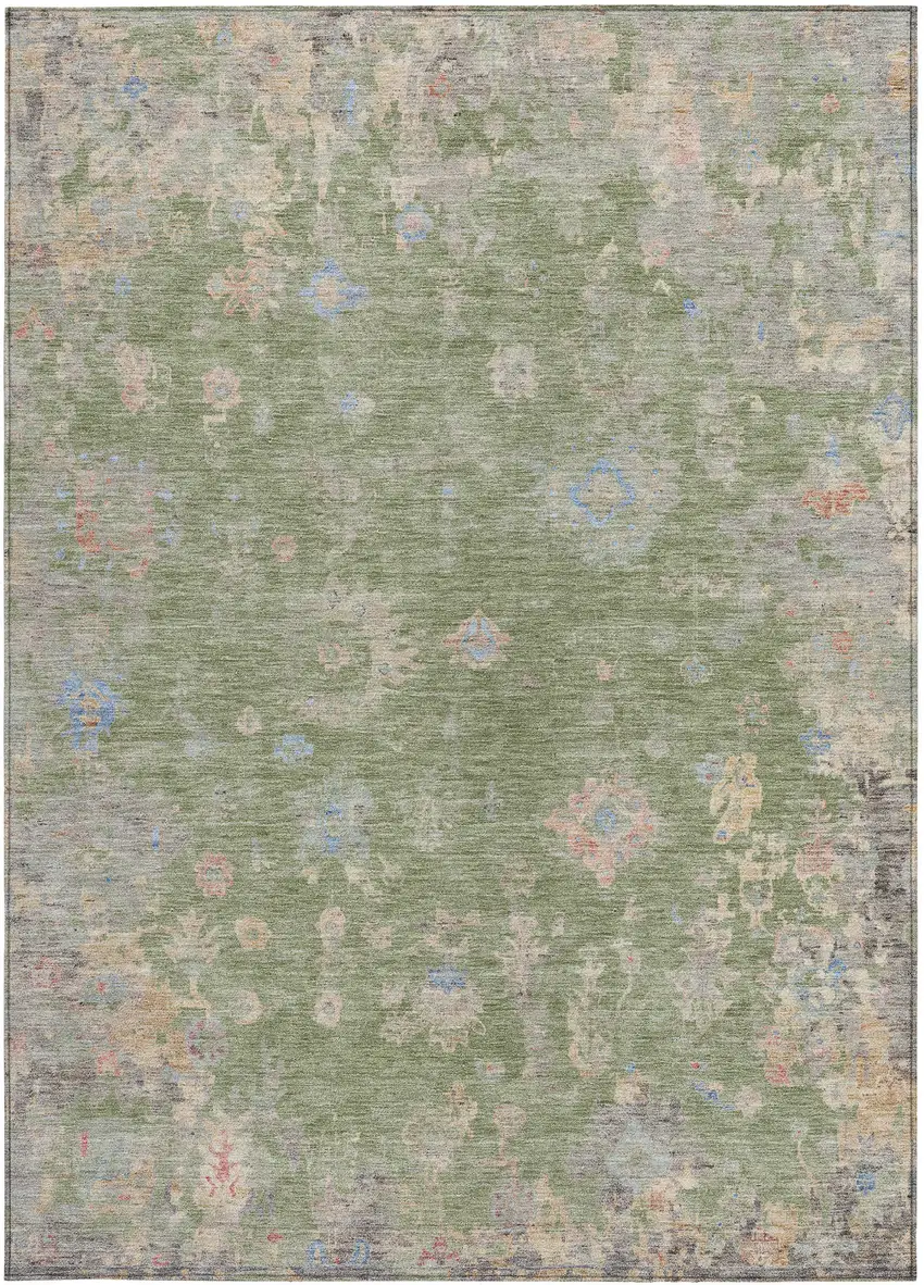 Artichoke Green And Gray Floral Washable Indoor Outdoor Area Rug Photo 4