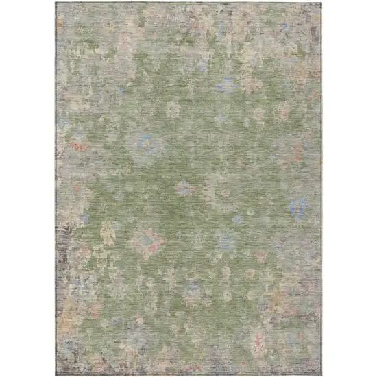 Artichoke Green And Gray Floral Washable Indoor Outdoor Area Rug Photo 2