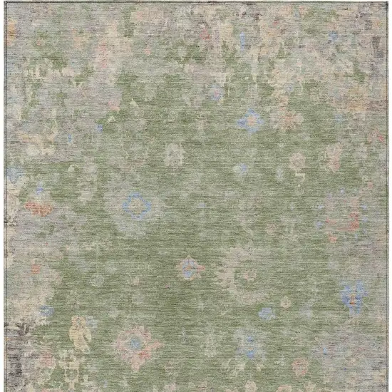 Artichoke Green And Gray Floral Washable Indoor Outdoor Area Rug Photo 4