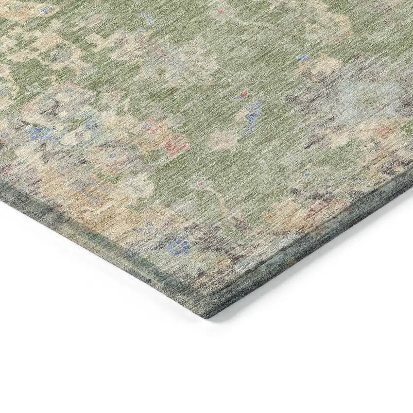 Artichoke Green And Gray Floral Washable Indoor Outdoor Area Rug Photo 6