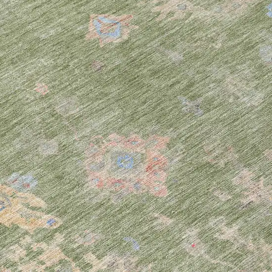 Artichoke Green And Gray Floral Washable Indoor Outdoor Area Rug Photo 7