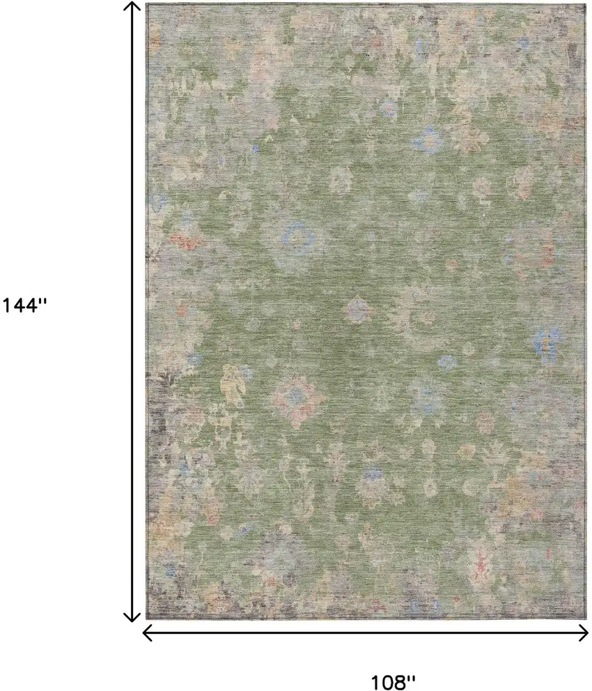 Artichoke Green And Gray Floral Washable Indoor Outdoor Area Rug Photo 3