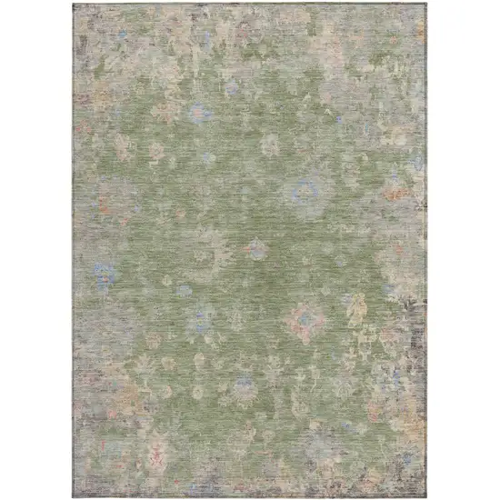 Artichoke Green And Gray Floral Washable Indoor Outdoor Area Rug Photo 4
