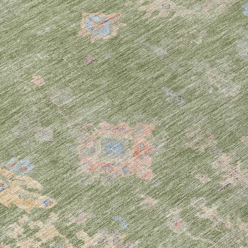 Artichoke Green And Gray Floral Washable Indoor Outdoor Area Rug Photo 8