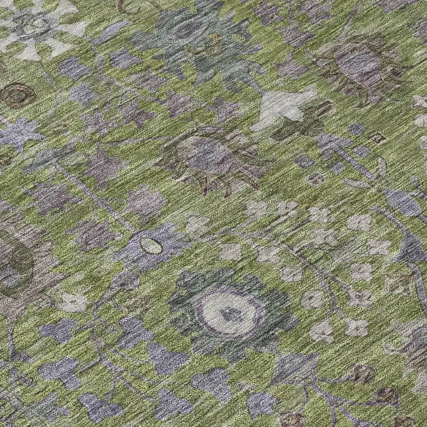 Artichoke Green And Gray Floral Washable Indoor Outdoor Area Rug Photo 9