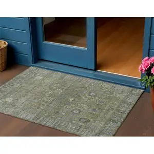 Photo of Artichoke Green And Gray Floral Washable Indoor Outdoor Area Rug