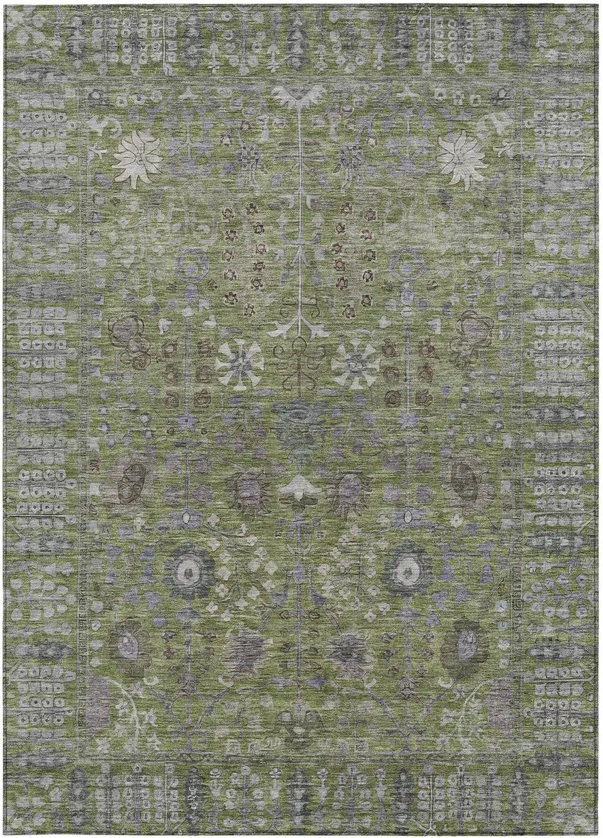 Artichoke Green And Gray Floral Washable Indoor Outdoor Area Rug Photo 4