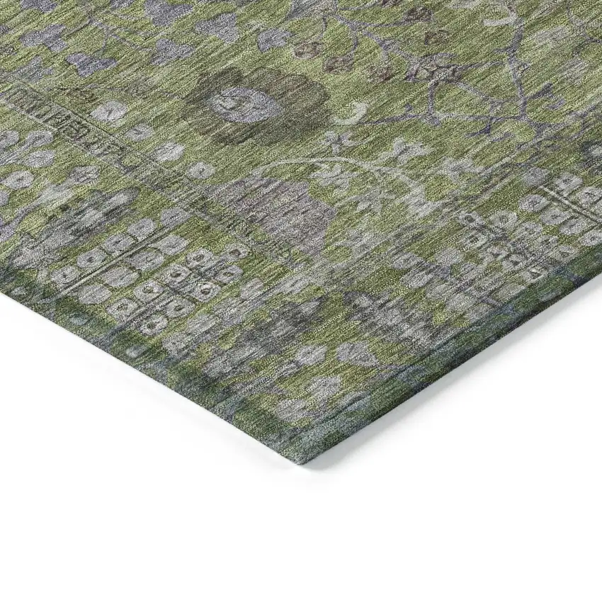 Artichoke Green And Gray Floral Washable Indoor Outdoor Area Rug Photo 5