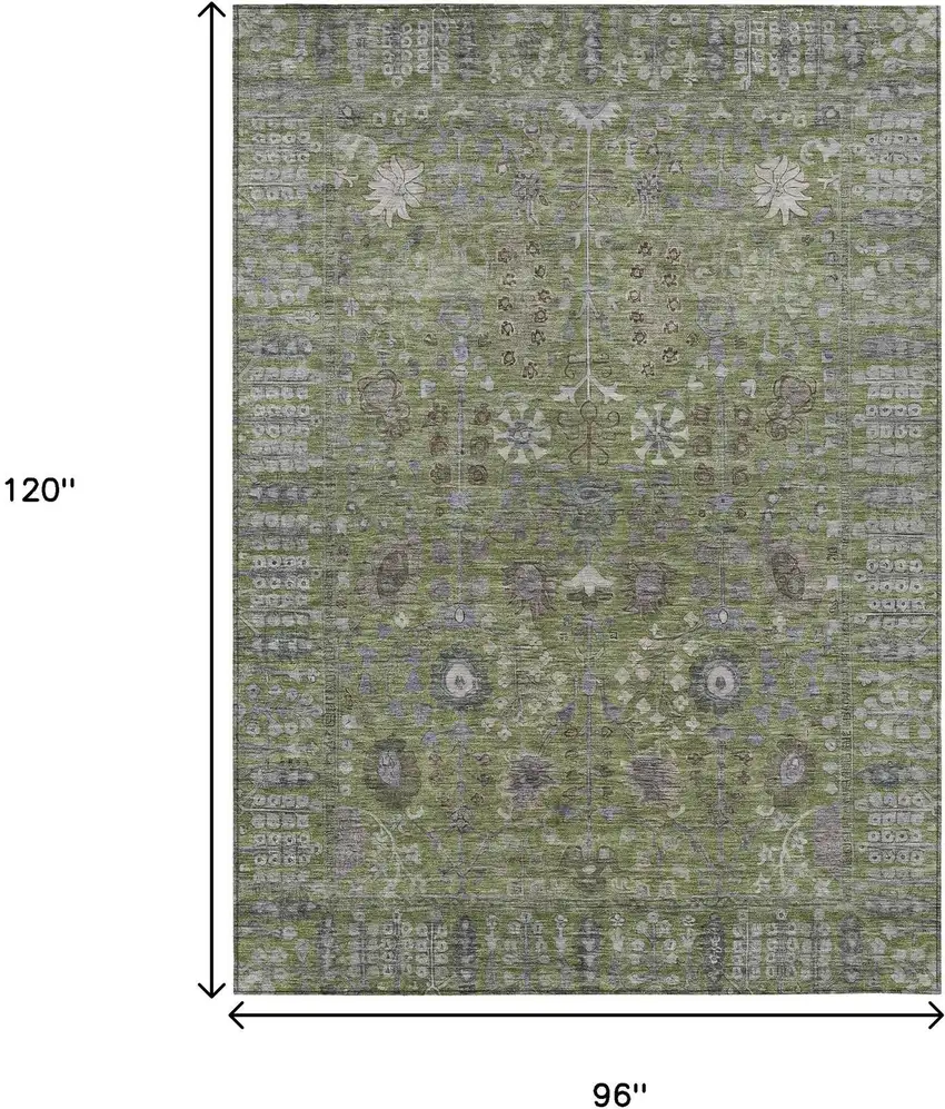 Artichoke Green And Gray Floral Washable Indoor Outdoor Area Rug Photo 3