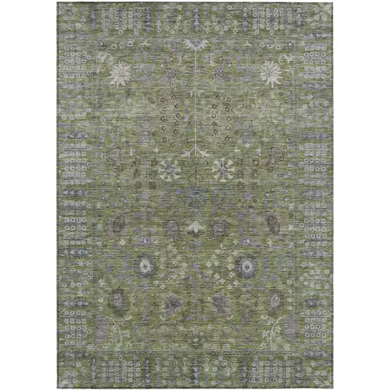 Artichoke Green And Gray Floral Washable Indoor Outdoor Area Rug Photo 2
