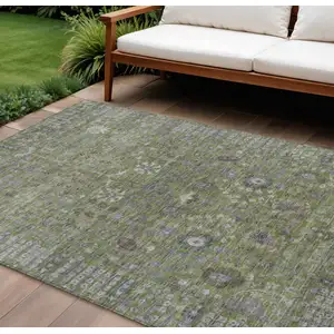 Photo of Artichoke Green And Gray Floral Washable Indoor Outdoor Area Rug