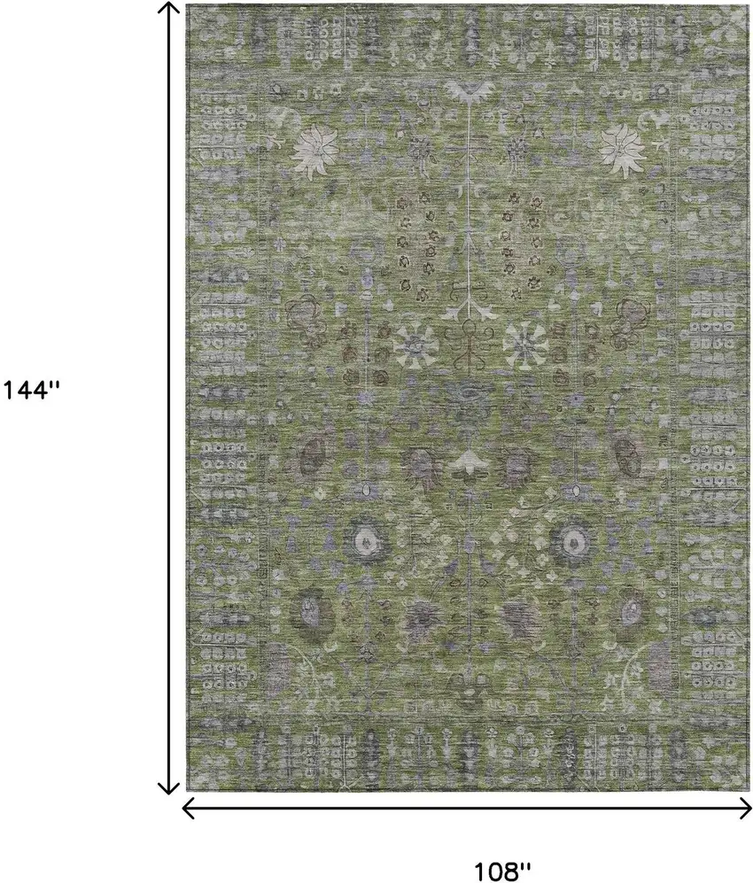 Artichoke Green And Gray Floral Washable Indoor Outdoor Area Rug Photo 3