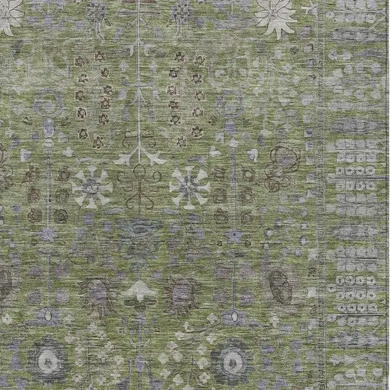 Artichoke Green And Gray Floral Washable Indoor Outdoor Area Rug Photo 5