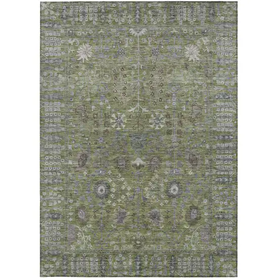Artichoke Green And Gray Floral Washable Indoor Outdoor Area Rug Photo 4