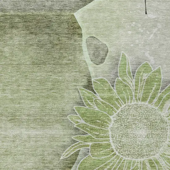 Artichoke Green And Gray Floral Washable Indoor Outdoor Area Rug Photo 5