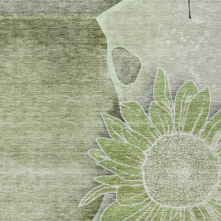 Artichoke Green And Gray Floral Washable Indoor Outdoor Area Rug Photo 5