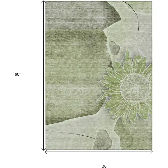Artichoke Green And Gray Floral Washable Indoor Outdoor Area Rug Photo 3