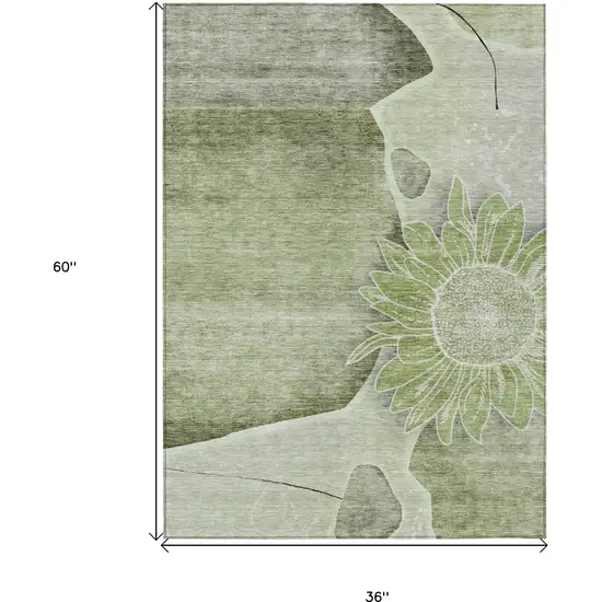 Artichoke Green And Gray Floral Washable Indoor Outdoor Area Rug Photo 3
