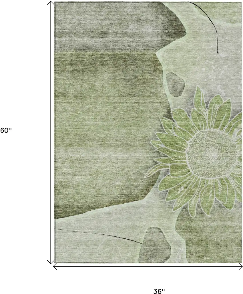 Artichoke Green And Gray Floral Washable Indoor Outdoor Area Rug Photo 3