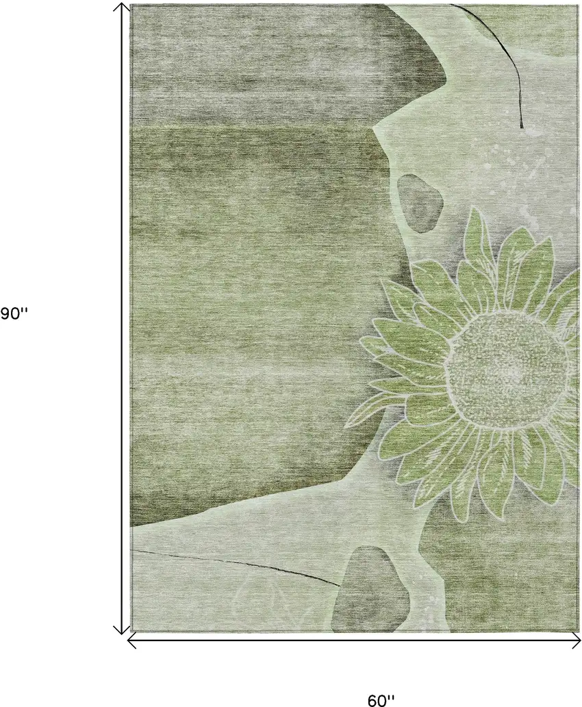 Artichoke Green And Gray Floral Washable Indoor Outdoor Area Rug Photo 3