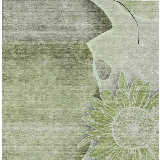 Artichoke Green And Gray Floral Washable Indoor Outdoor Area Rug Photo 6