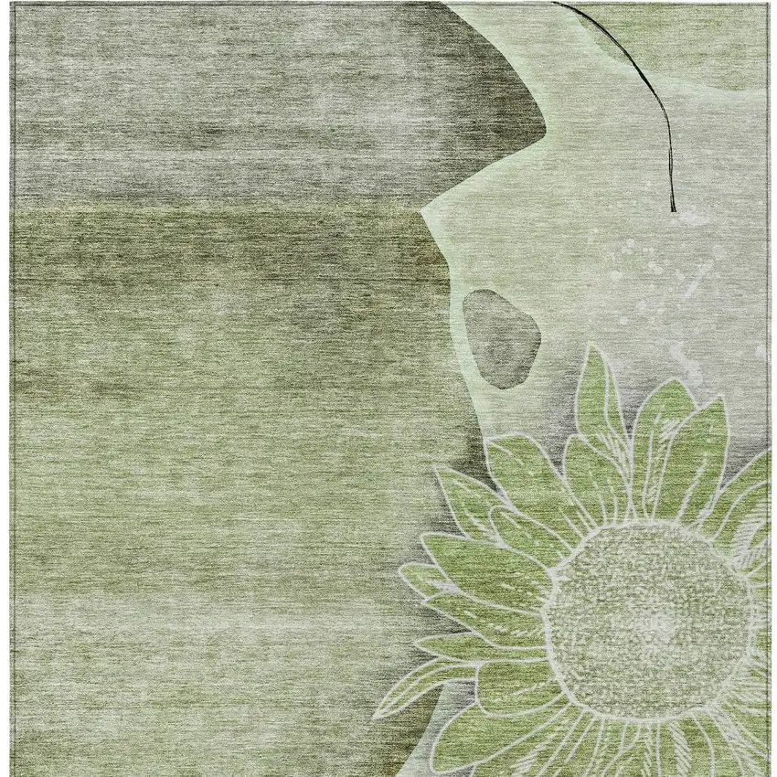 Artichoke Green And Gray Floral Washable Indoor Outdoor Area Rug Photo 6