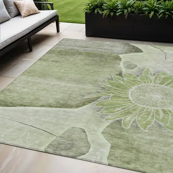 Artichoke Green And Gray Floral Washable Indoor Outdoor Area Rug Photo 1